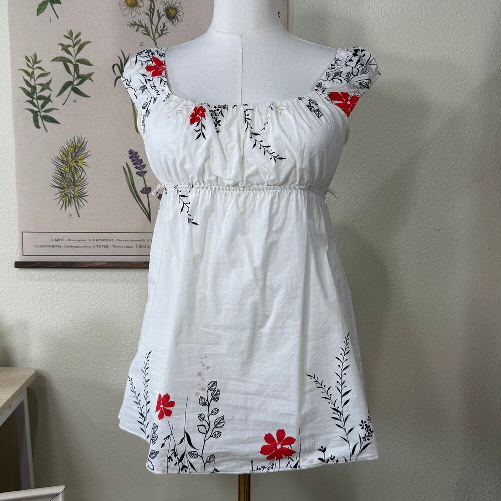 Vtg 90s Y2k Floral Babydoll Milkmaid Tunic Top Coquette Romantic Fairy Forest M